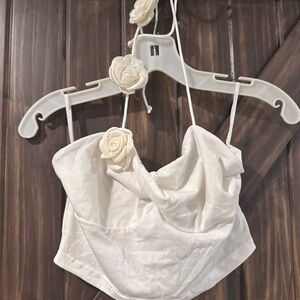 White Women’s Draped Cowl Neck Crop Top